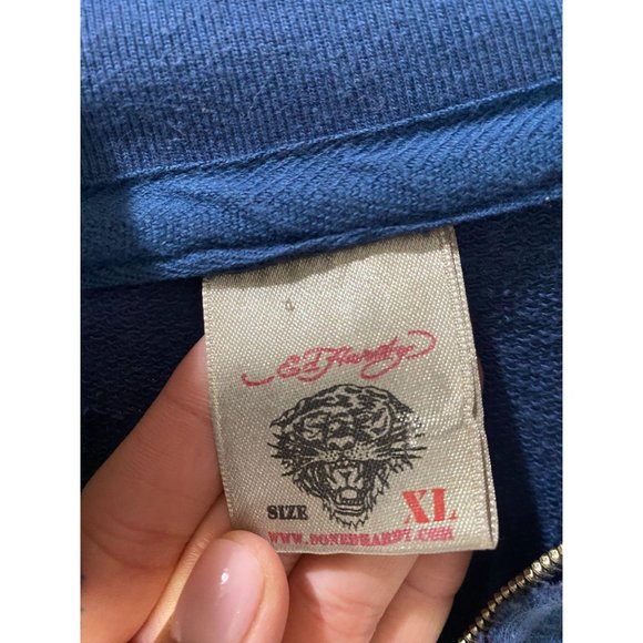 Ed Hardy Y2K Zip Front Sweatshirt Blue XL - Picture 5 of 8